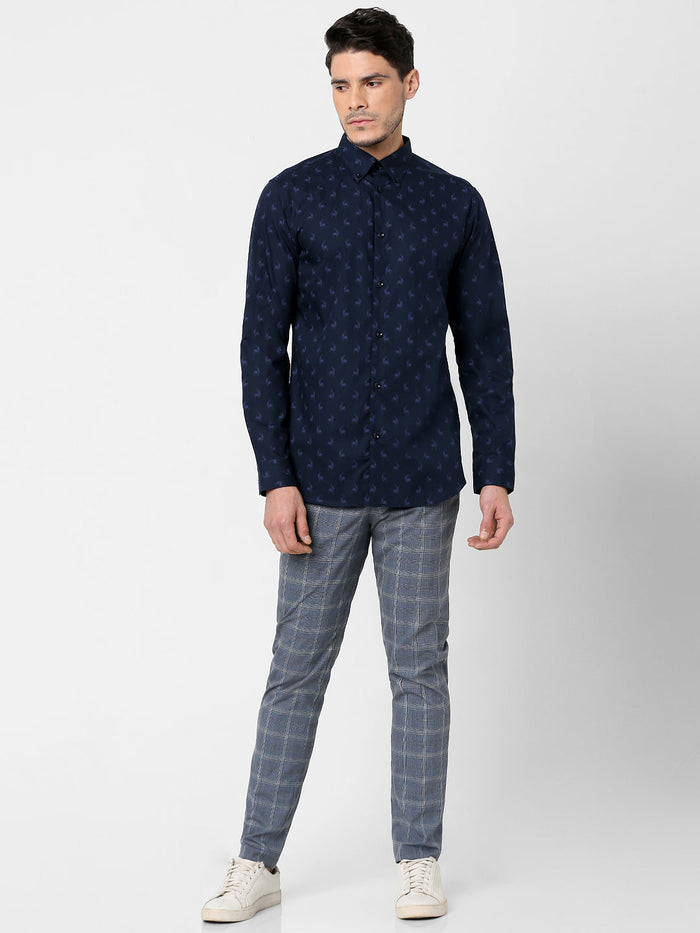 Navy Blue All Over Print Full Sleeves Shirt