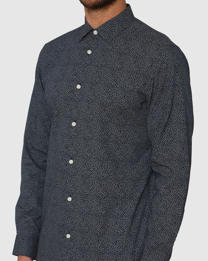 Navy Blue All Over Print Full Sleeves Shirt