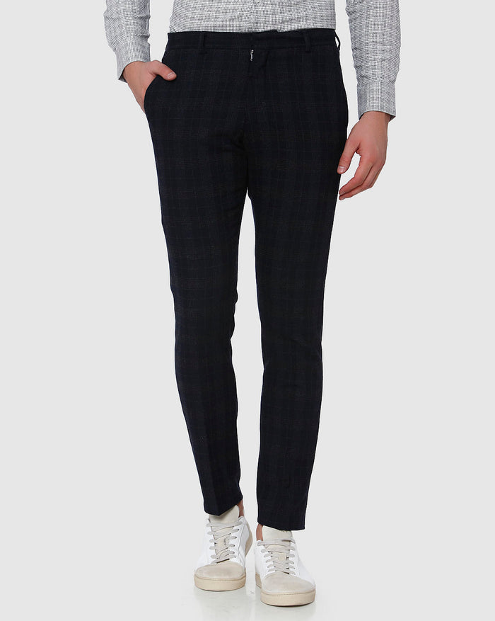 Navy Blue Check Formal Trousers