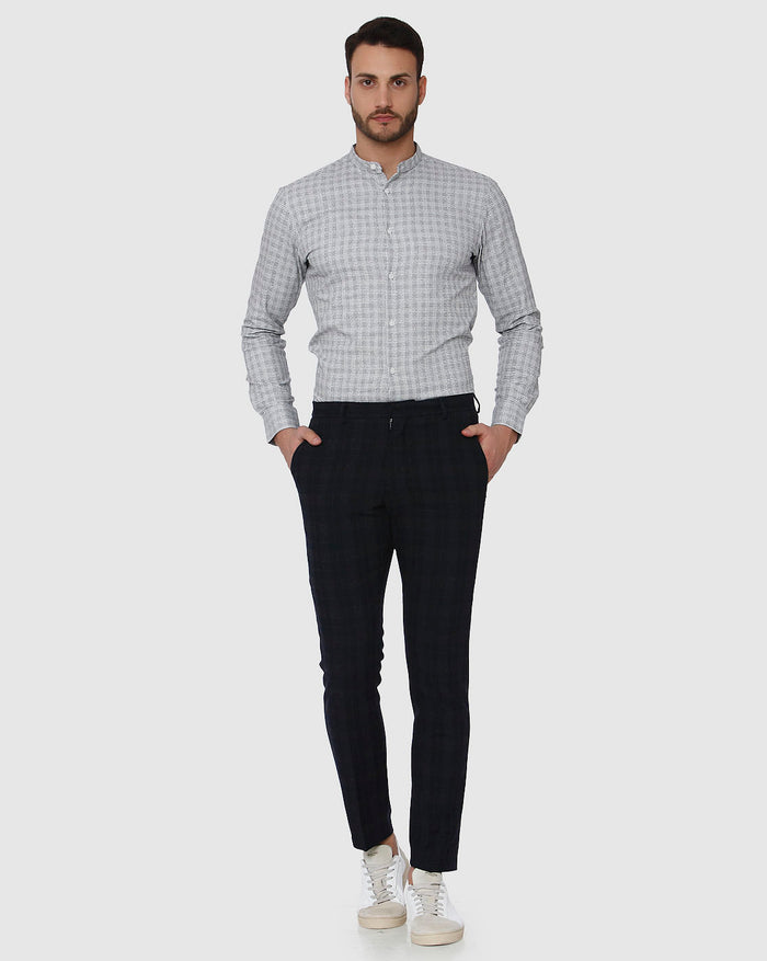 Navy Blue Check Formal Trousers