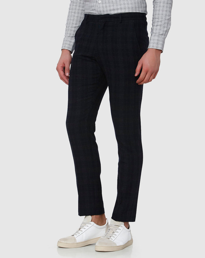 Navy Blue Check Formal Trousers