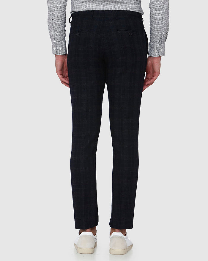 Navy Blue Check Formal Trousers