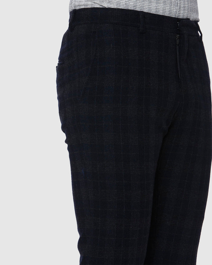 Navy Blue Check Formal Trousers