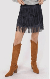 Navy Groove Faux Suede Fringe Mini Skirt - Amor Lafayette
