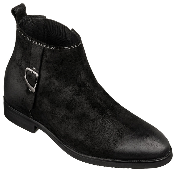 Nubuck Black Chelsea Ankle Boots - 3 Inches Taller - SARTORO