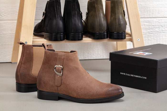 Nubuck Coffee Brown Chelsea Ankle Boots - 3 Inches Taller - SARTORO