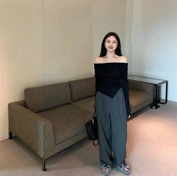Off-Shoulder Asymmetrical Knitted Top fashionnsio