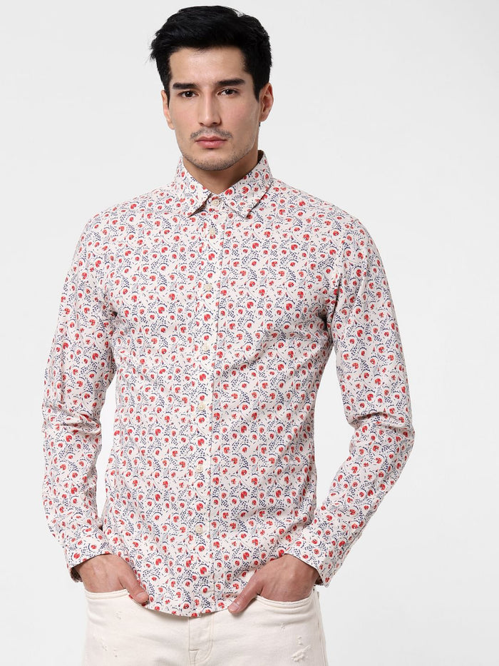 Off-White Floral Print Full Sleeves Shirt