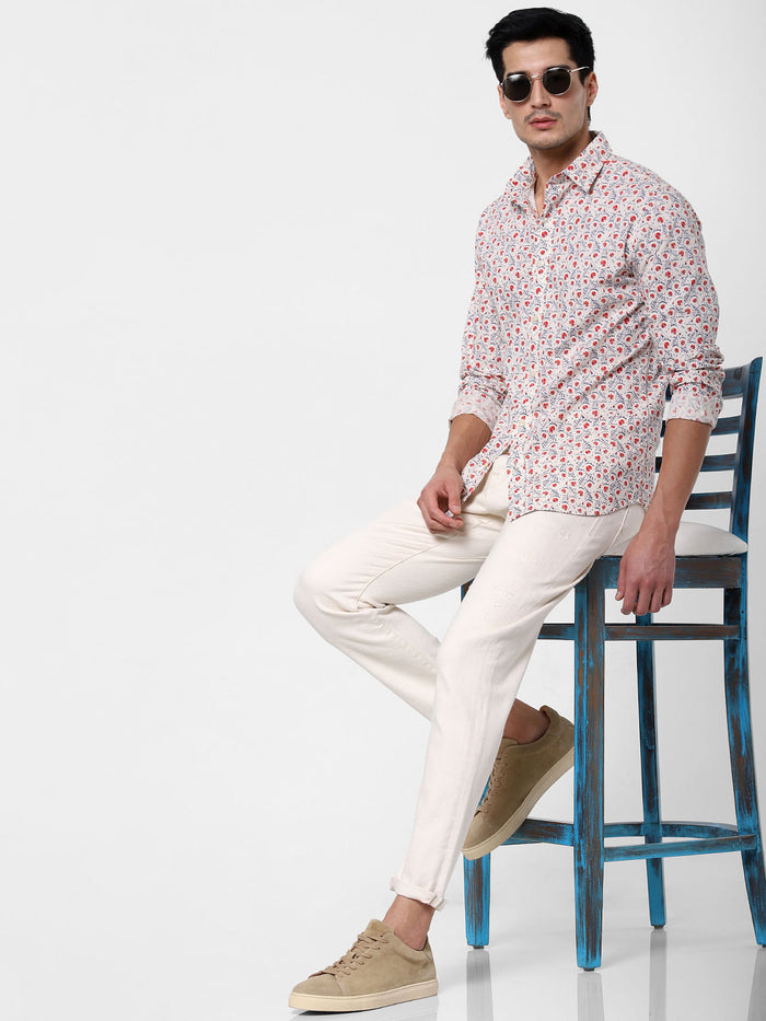 Off-White Floral Print Full Sleeves Shirt