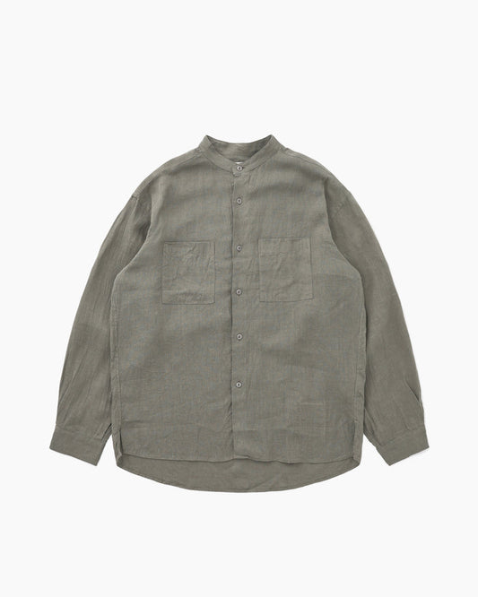 Officer Stand Collar L/S Shirt Linen Canvas Gray