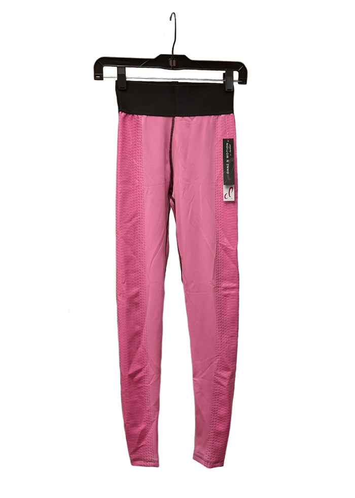 Pink leggings with black waistband.