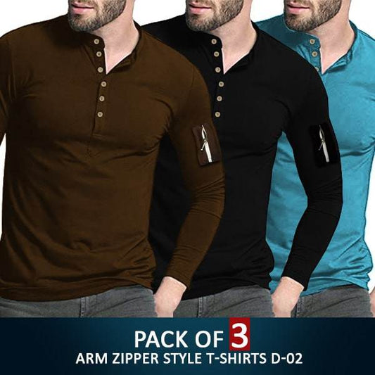 PACK OF 3 ARM ZIPPER STYLE T-SHIRTS D-02 - Dubai Offers Today