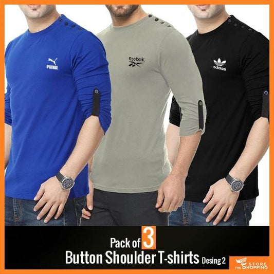 PACK OF 3 BUTTON SHOULDER T-SHIRTS DESIGN 2 - Dubai Offers Today