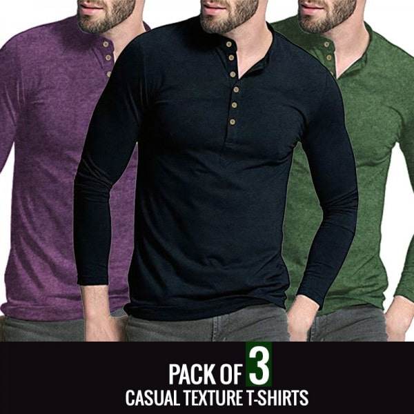 PACK OF 3 CASUAL TEXTURE T-SHIRTS - Dubai Offers Today