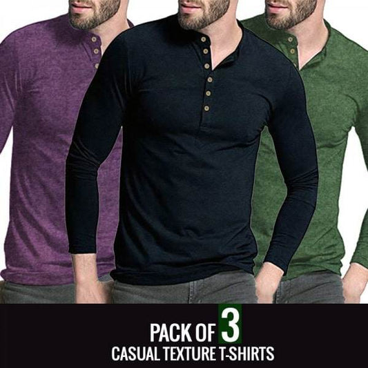 PACK OF 3 CASUAL TEXTURE T-SHIRTS - Dubai Offers Today