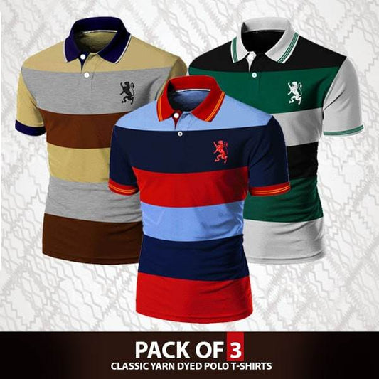 PACK OF 3 CLASSIC YARN DYED POLO T-SHIRTS - Dubai Offers Today