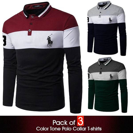 PACK OF 3 COLOR TONE POLO COLLAR T-SHIRTS - Dubai Offers Today