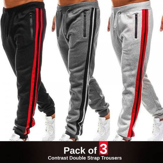 PACK OF 3 CONTRAST DOUBLE STRAP TROUSERS - Dubai Offers Today