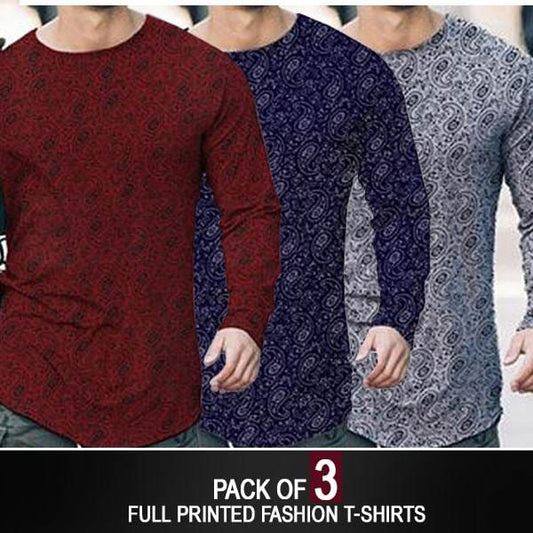 PACK OF 3 FULL PRINTED FASHION T-SHIRTS - Dubai Offers Today