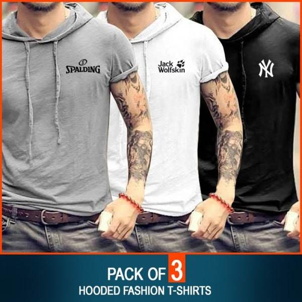 PACK OF 3 HOODED FASHION T-SHIRTS - Dubai Offers Today