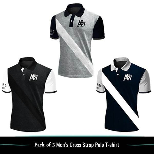PACK OF 3 MENS CROSS STRAP POLO T-SHIRTS - Dubai Offers Today