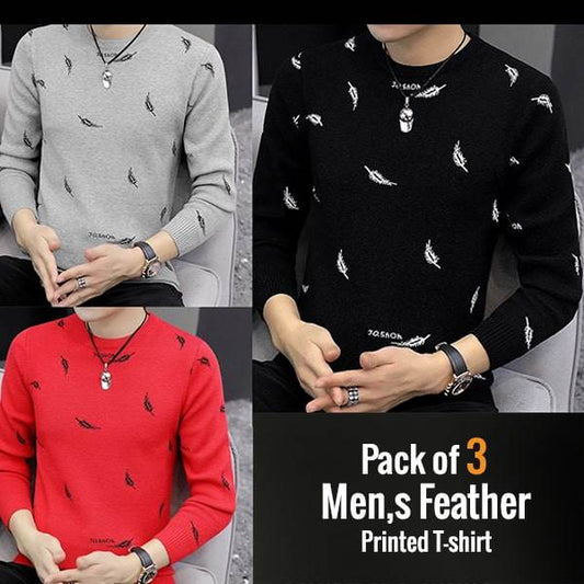 PACK OF 3 MENS FEATHER PRINTED T-SHIRTS - Dubai Offers Today