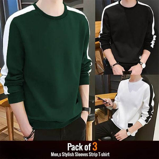 PACK OF 3 MENS STYLISH SLEEVES STRIP T-SHIRTS - Dubai Offers Today