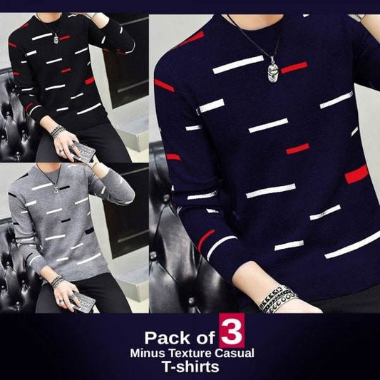PACK OF 3 MINUS TEXTURE CASUAL T-SHIRTS - Dubai Offers Today