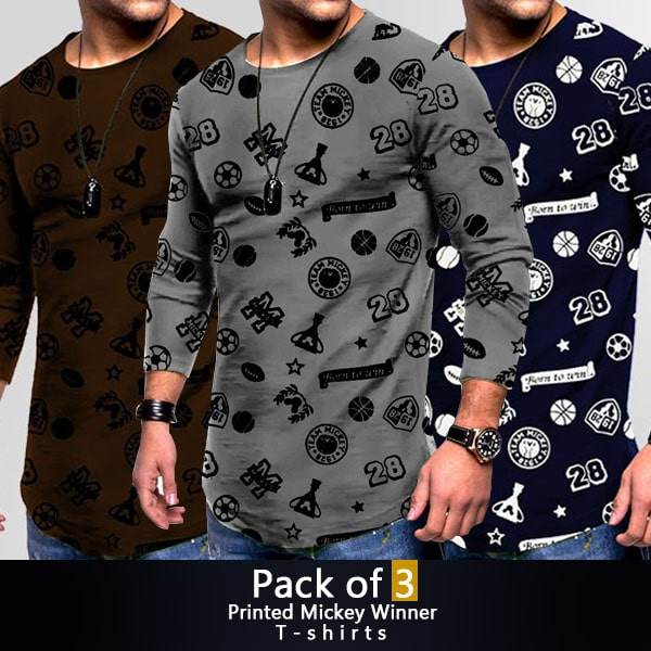 PACK OF 3 PRINTED MICKEY WINNER T-SHIRTS - Dubai Offers Today