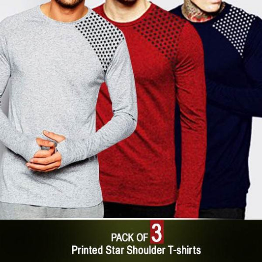 PACK OF 3 PRINTED STAR SHOULDER T-SHIRTS - Dubai Offers Today