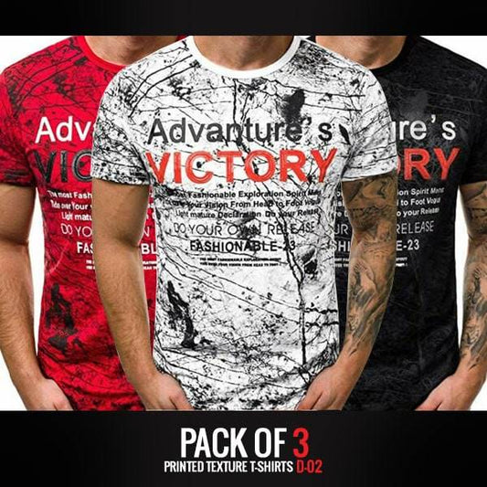 PACK OF 3 PRINTED TEXTURE T-SHIRTS D-02 - Dubai Offers Today