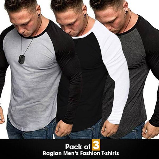 PACK OF 3 RAGLAN MENS FASHION T-SHIRTS - Dubai Offers Today