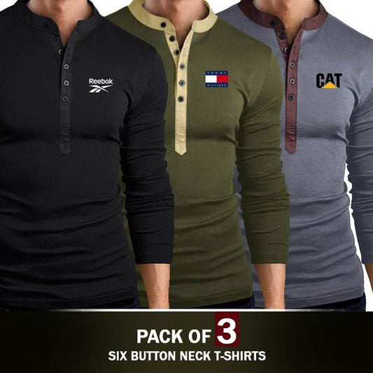 PACK OF 3 SIX BUTTON NECK T-SHIRTS - Dubai Offers Today