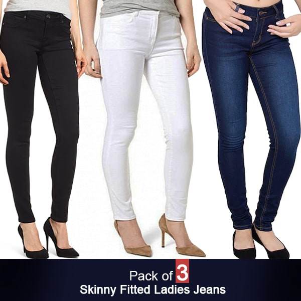 PACK OF 3 SKINNY FITTED LADIES JEANS - Dubai Offers Today