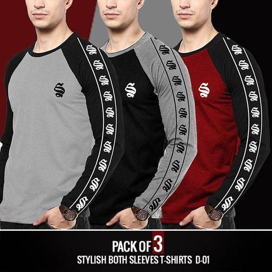 PACK OF 3 STYLISH BOTH SLEEVES T-SHIRTS D-01 - Dubai Offers Today