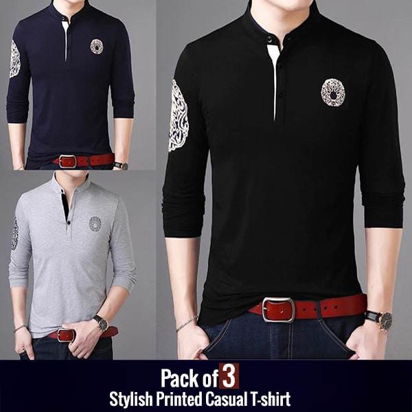 PACK OF 3 STYLISH PRINTED CASUAL T-SHIRTS - Dubai Offers Today