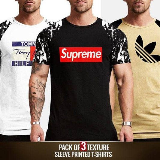 PACK OF 3 TEXTURE SLEEVE PRINTED T-SHIRTS - Dubai Offers Today