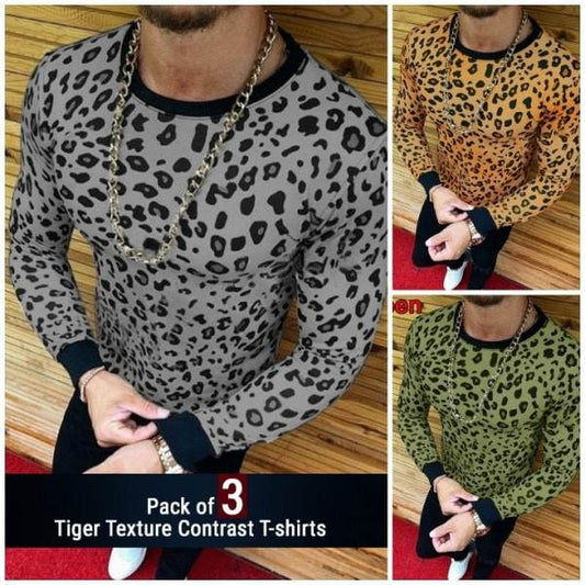 PACK OF 3 TIGER TEXTURE CONTRAST T-SHIRTS - Dubai Offers Today