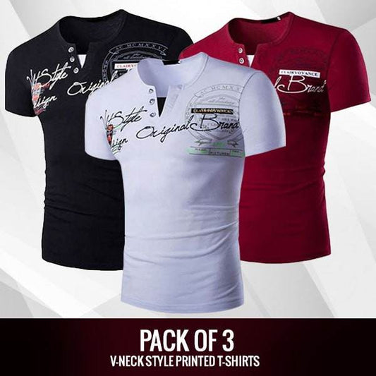 PACK OF 3 V-NECK STYLE PRINTED T-SHIRTS - Dubai Offers Today