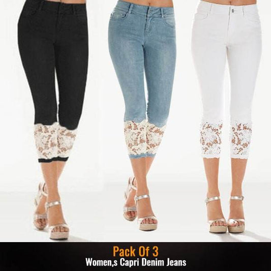 PACK OF 3 WOMENS CAPRI DENIM JEANS - Dubai Offers Today
