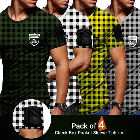 PACK OF 4 CHECK BOX POCKET SLEEVE T-SHIRTS - Dubai Offers Today