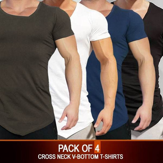 PACK OF 4 CROSS NECK V-BOTTOM T-SHIRTS - Dubai Offers Today