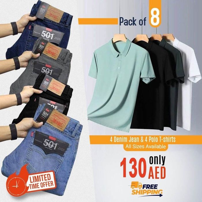 PACK OF 8 DENIM JEANS & POLO T-SHIRTS - Dubai Offers Today
