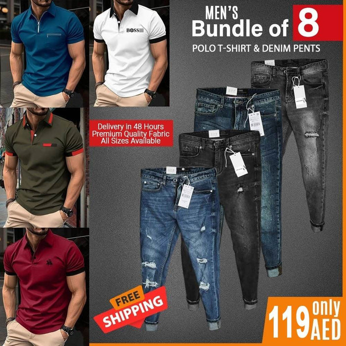 PACK OF 8 POLO T-SHIRTS & DENIM PENTS - Dubai Offers Today