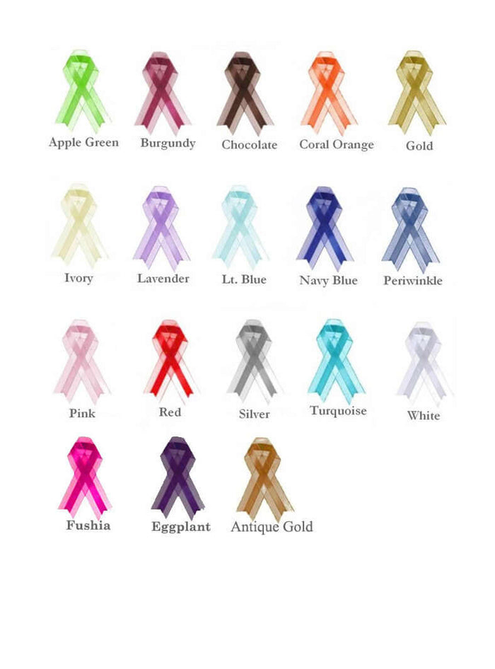 Colorful ribbon options in various shades including green, blue, and purple.