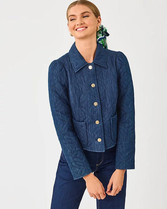 Lilly Pulitzer - Peyser Quilted Denim Jacket - Dark Wash Butterfly Quilted Indigo