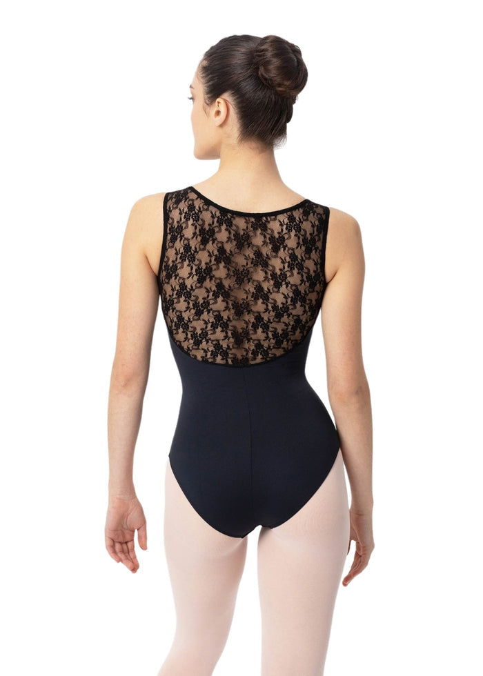 Intermezzo 31286-037 Women's Pinch Front Stretch Lace Tank Leotard in Black