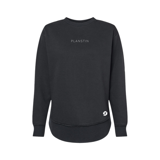 Planstin Women's Fleece Crewneck Sweatshirt (Black)