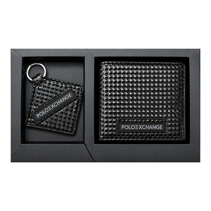 Polo Exchange Slim Black Leather Wallet + Keychain