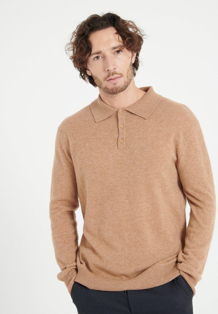 LUKE 5 Polo manches longues en cachemire camel
